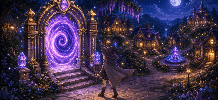 Current cinematic capture of Reverie facing the glowing Adventure Gate